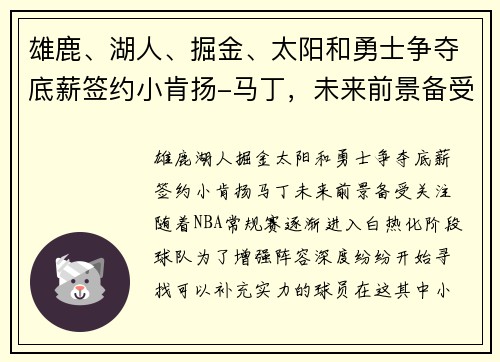 雄鹿、湖人、掘金、太阳和勇士争夺底薪签约小肯扬-马丁，未来前景备受关注