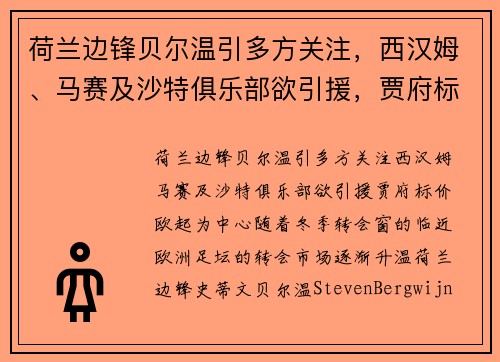 荷兰边锋贝尔温引多方关注，西汉姆、马赛及沙特俱乐部欲引援，贾府标价欧起