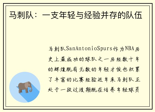 马刺队：一支年轻与经验并存的队伍