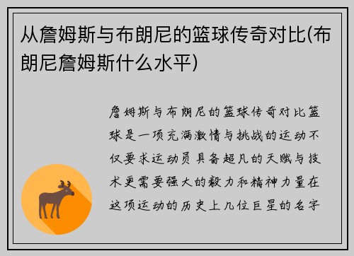 从詹姆斯与布朗尼的篮球传奇对比(布朗尼詹姆斯什么水平)