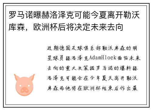 罗马诺曝赫洛泽克可能今夏离开勒沃库森，欧洲杯后将决定未来去向