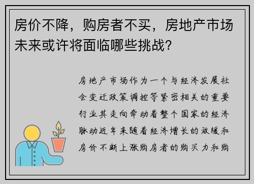 房价不降，购房者不买，房地产市场未来或许将面临哪些挑战？